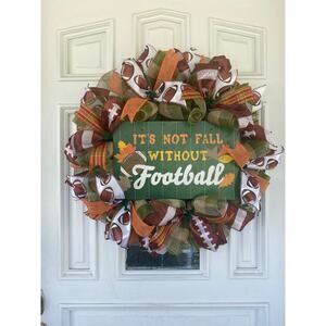 XL 28” It’s Not Fall Without Football Deco Mesh Ribbon Wreath Door Hanger
